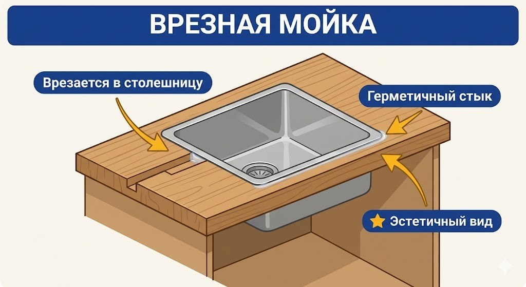 Схема установки врезной мойки