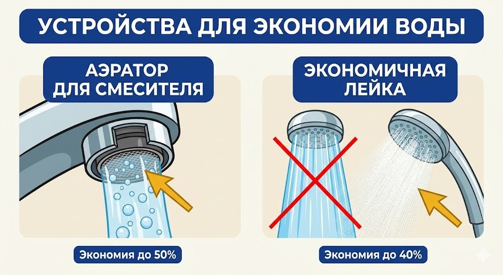 Аэраторы и экономичные душевые лейки — как снизить расход воды без потери напора