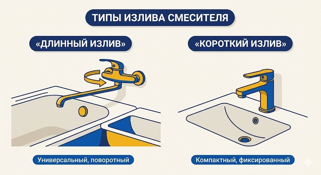 Сравнение длинного и короткого излива смесителя