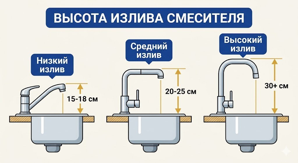 Высота излива смесителя — низкий, средний и высокий