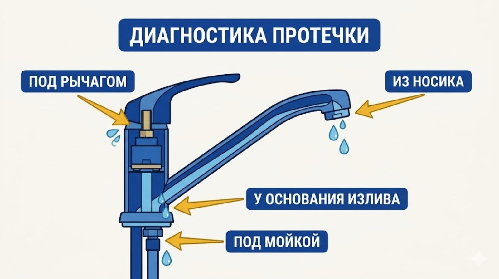 Диагностика протечки смесителя — основные места