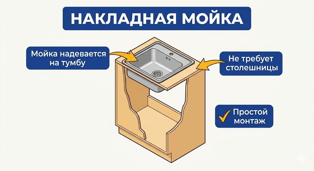 Схема установки накладной мойки на тумбу