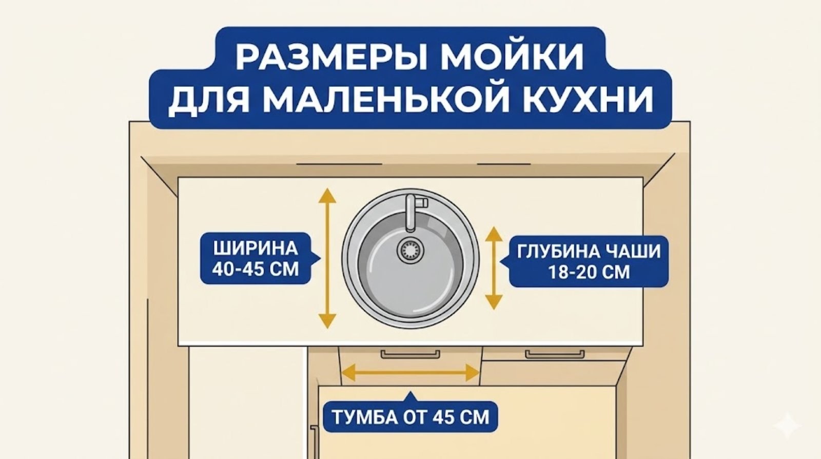 Компактная мойка на маленькой кухне — размеры и глубина чаши