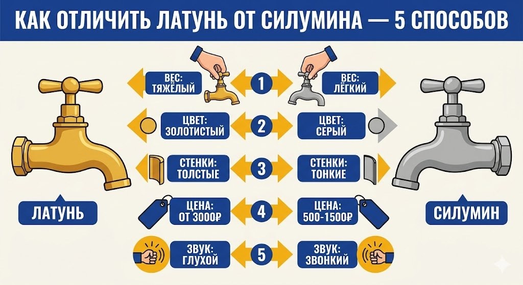 Как отличить латунный смеситель от силуминового — 5 способов