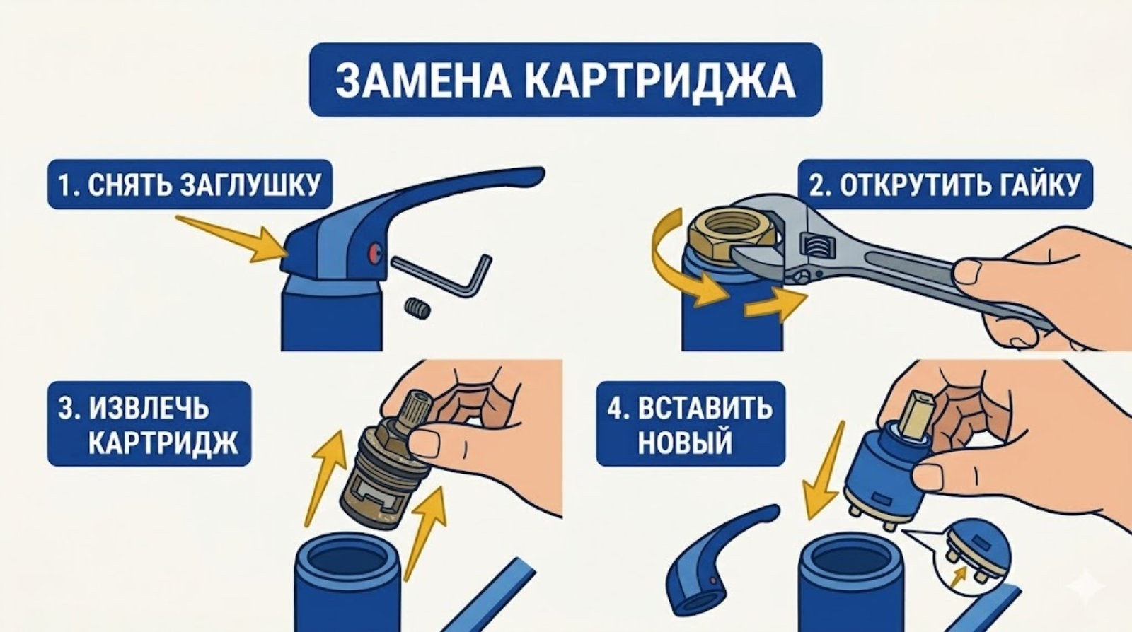 Замена картриджа в однорычажном смесителе — пошагово