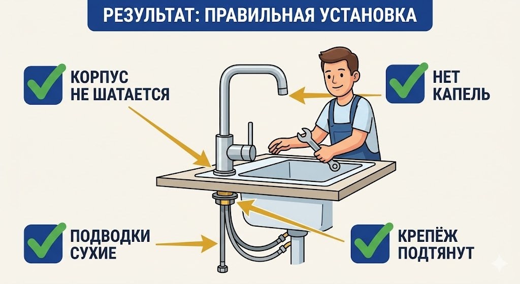 Правильная установка смесителя — чек-лист проверки всех соединений