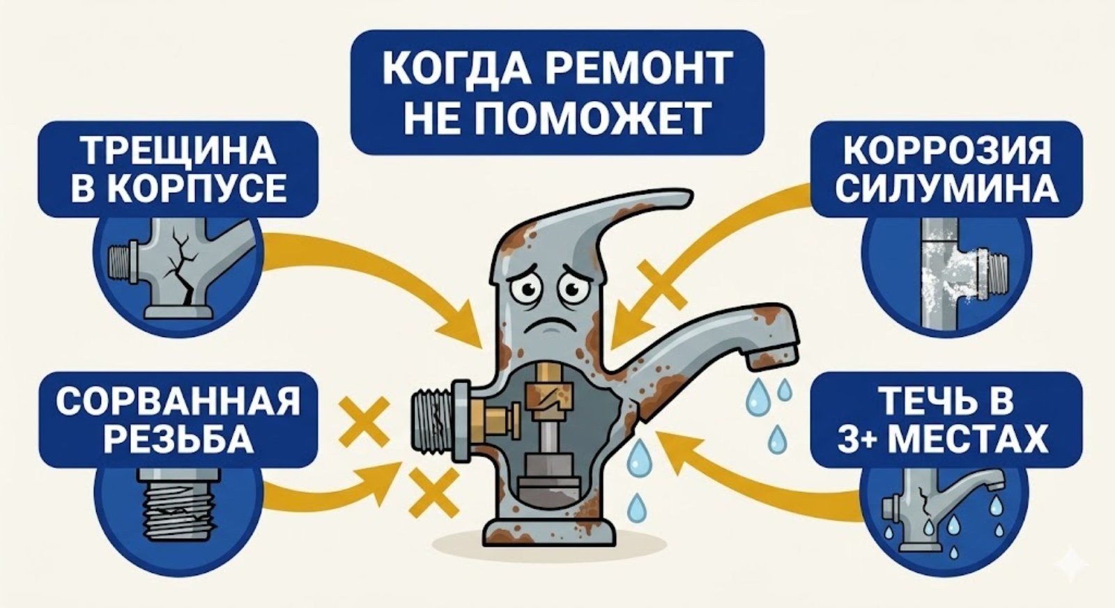 Когда ремонт смесителя невыгоден — признаки замены