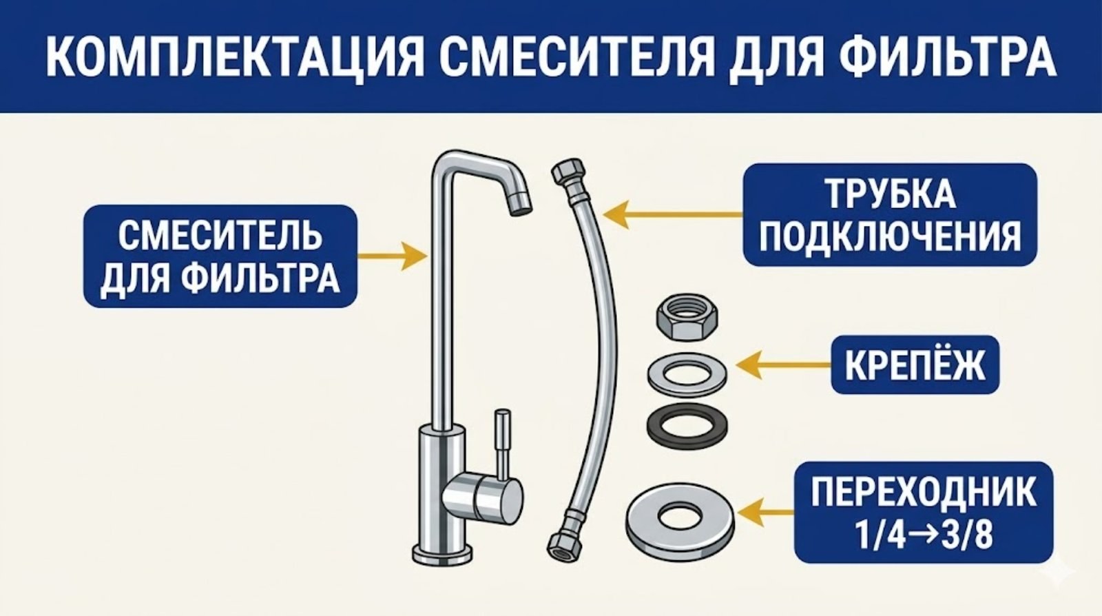 Комплектация смесителя для фильтра очистки воды