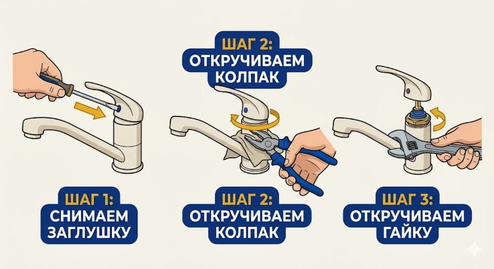 Пошаговая разборка однорычажного смесителя для замены картриджа — снятие рычага и декоративного колпака