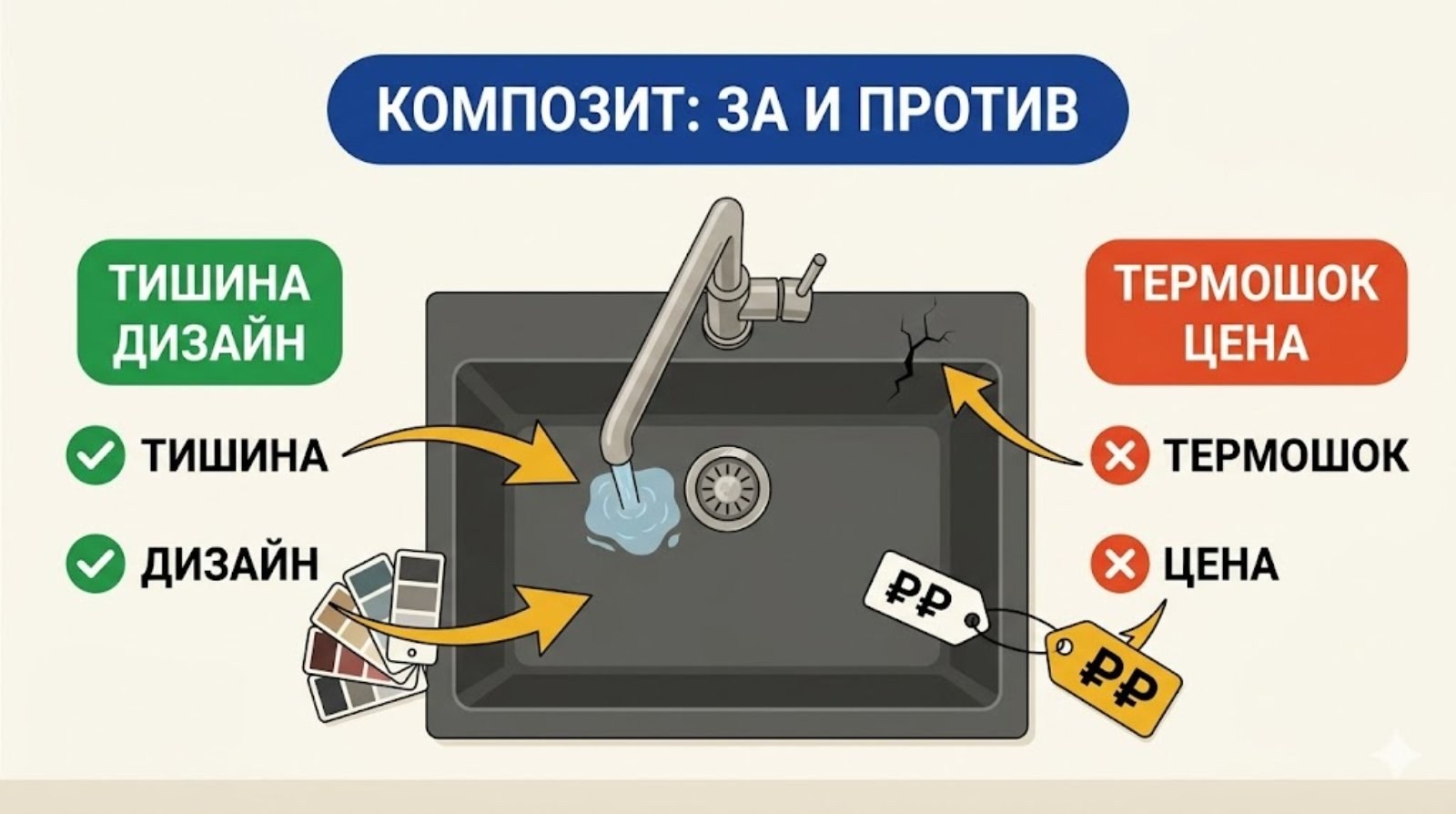 Композитная мойка из искусственного камня — плюсы и минусы