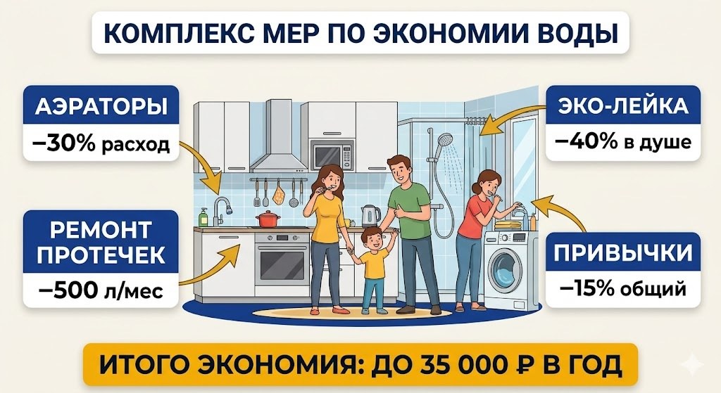 Комплекс мер по экономии воды в квартире — расчёт экономии за год