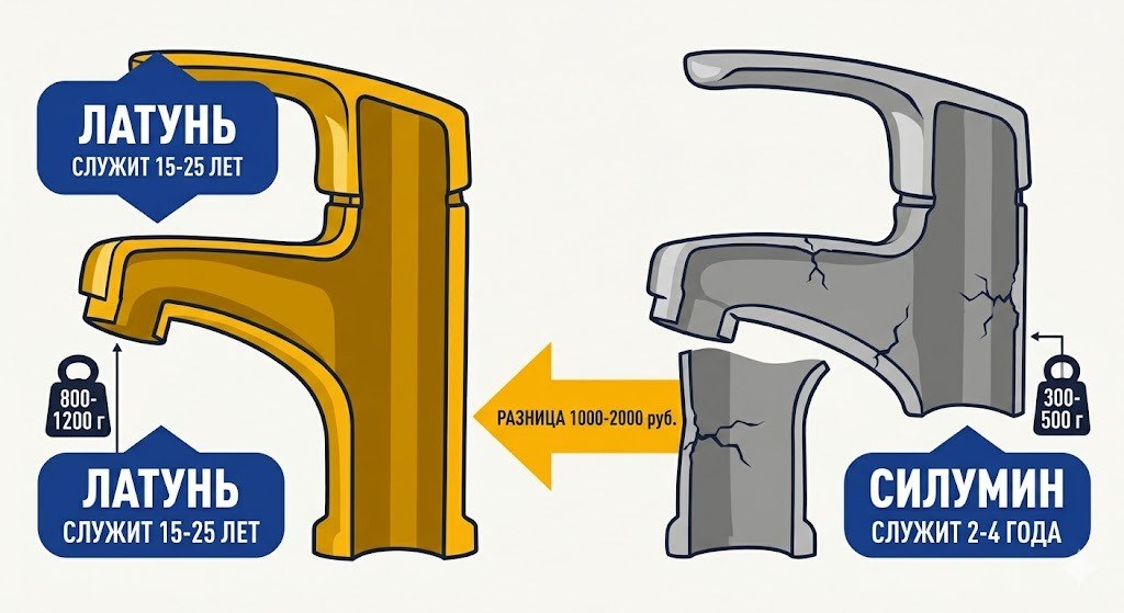 Сравнение латунного и силуминового смесителя: различия в весе, сроке службы и стоимости