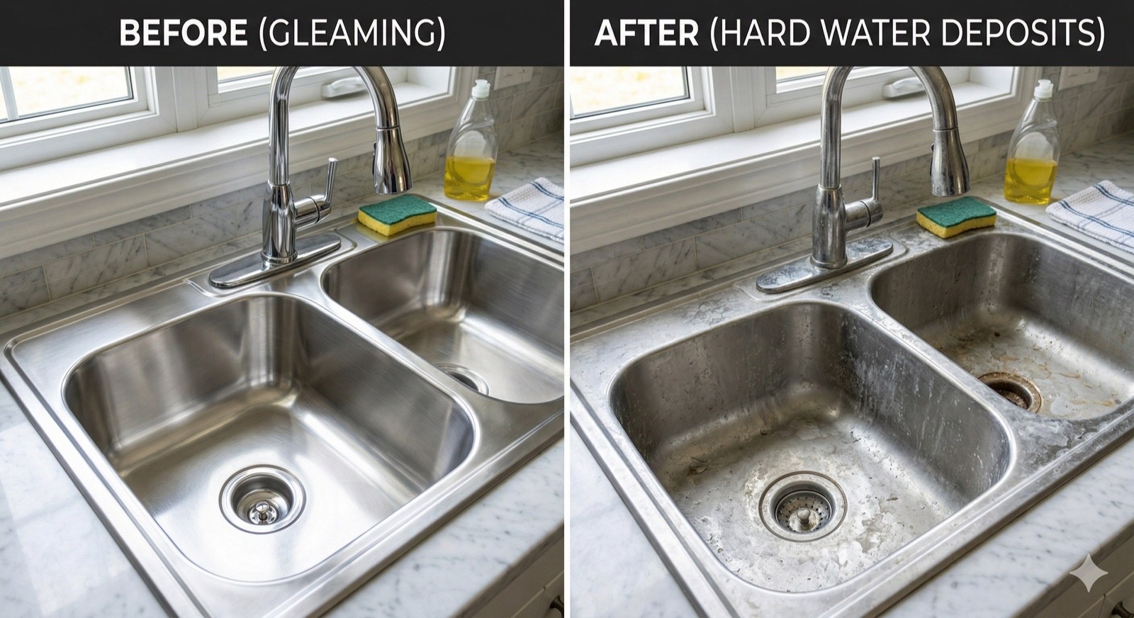 Мойка с правильным уходом vs мойка с известковым налётом